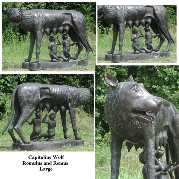 Statue Capitoline Wolf of Romulus and Remus Large Bronze Sculpture